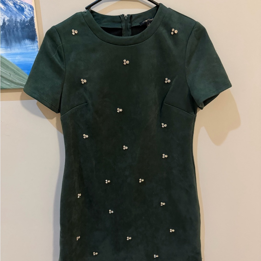 City Triangles Dark Green Mini Dress with Diamond Details